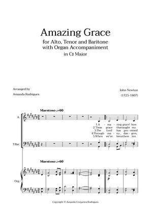 Amazing Grace in C# Major - Alto, Tenor and Baritone with Organ Accompaniment