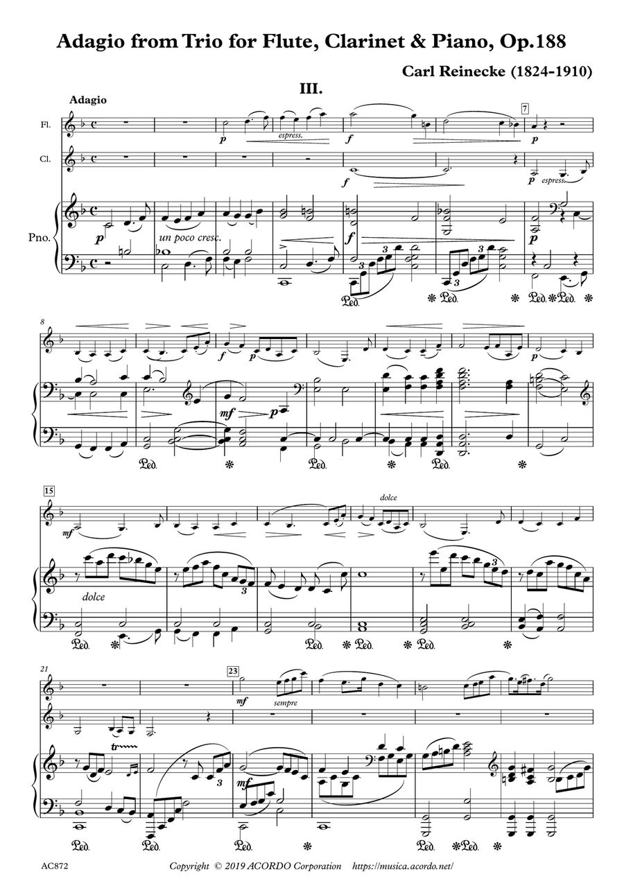 Adagio from Trio for Flute, Clarinet & Piano, Op.188 Small Ensemble scores gallery preview page 1