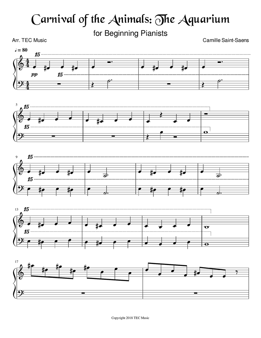 Carnival of the Animals: Aquarium (Easy Piano) Carnival of the Animals: Aquarium (Easy Piano) Easy Piano scores gallery preview page 1
