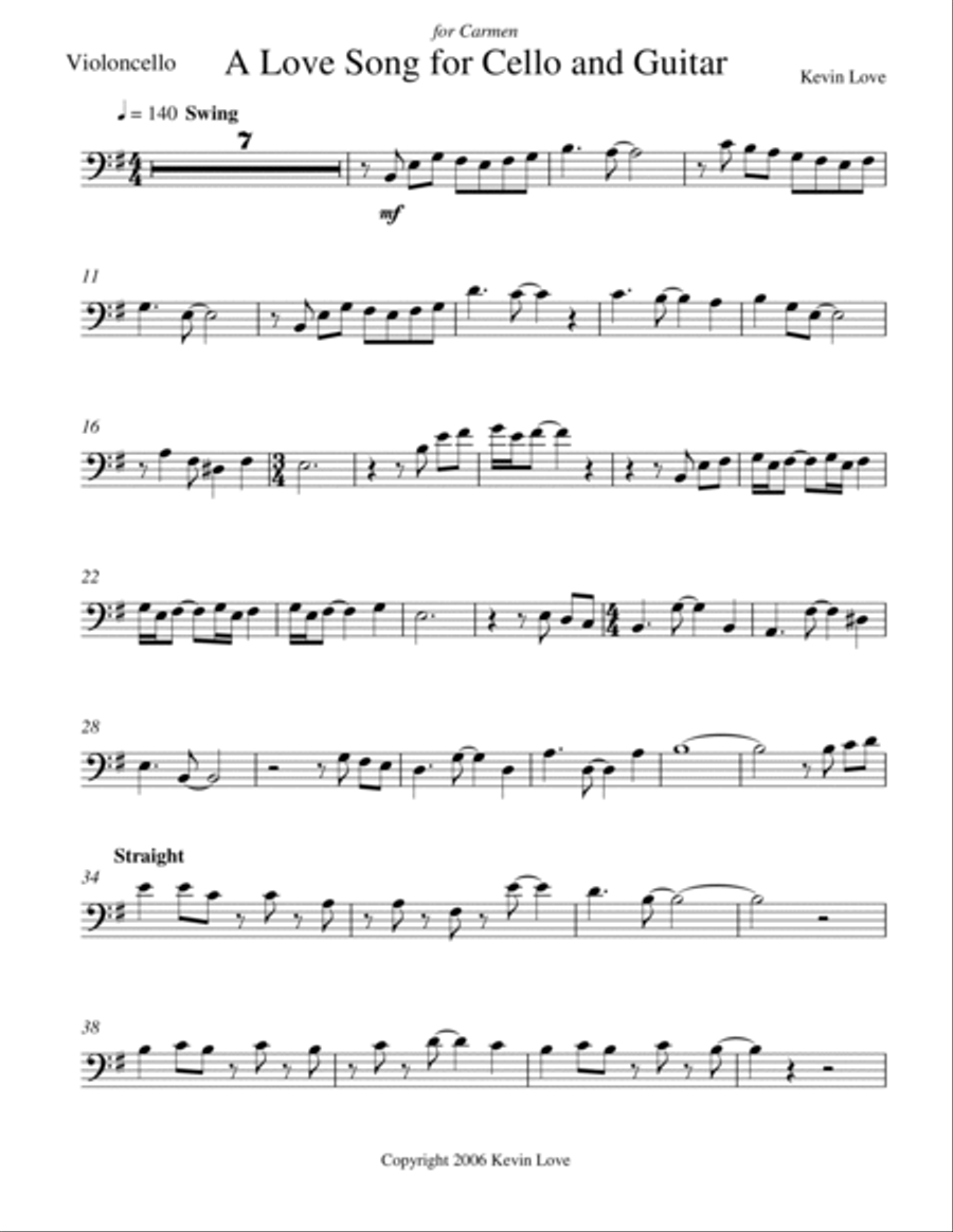 A Love Song for Cello and Guitar - Score and Parts String Duet scores gallery preview page 6