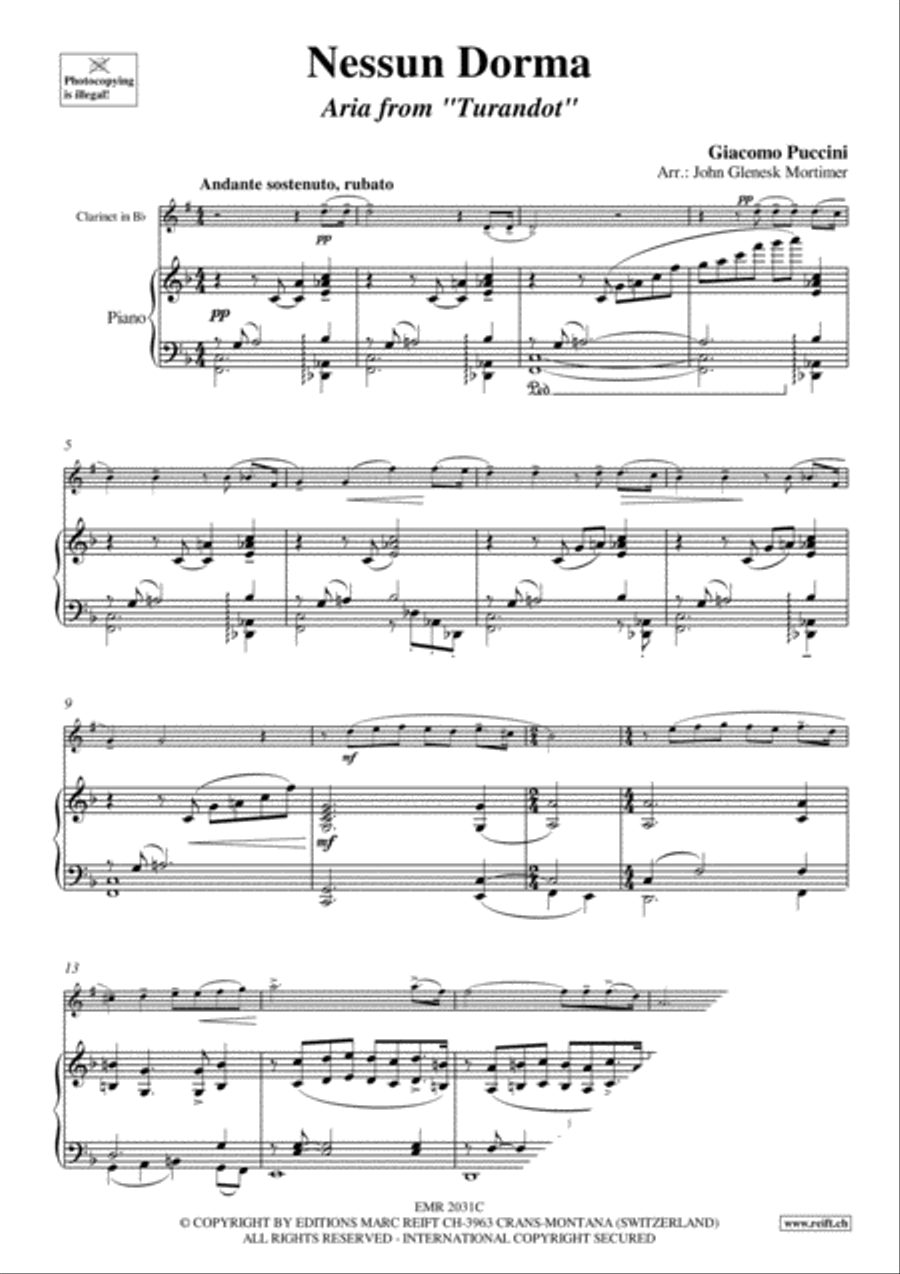 Nessun Dorma Clarinet Solo scores gallery preview page 3