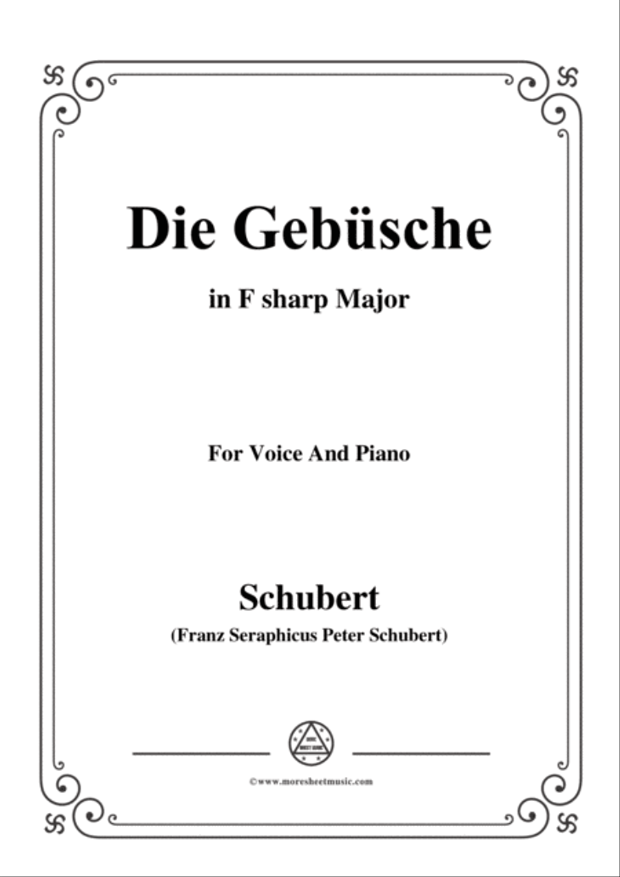Schubert-Die Gebüsche,in F sharp Major,for Voice&Piano Voice scores gallery preview page 1