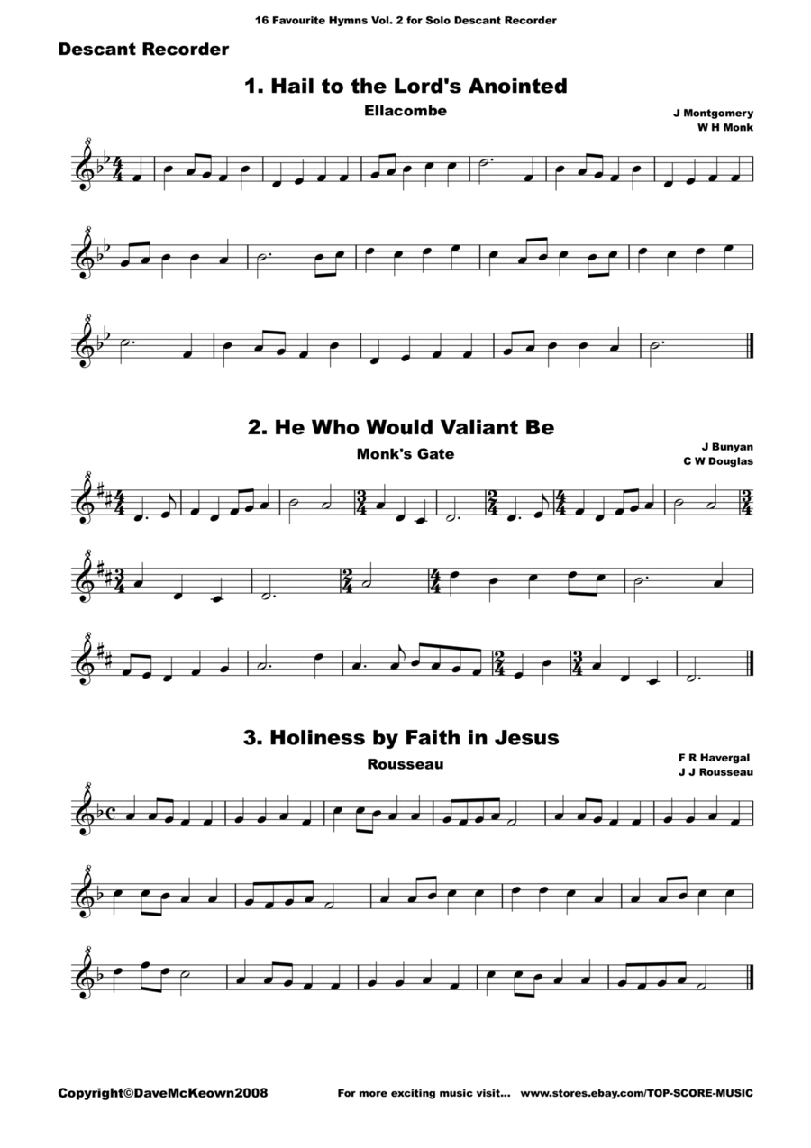 16 Favourite Hymns Vol.2 for solo Descant or Soprano Recorder Soprano Recorder scores gallery preview page 1