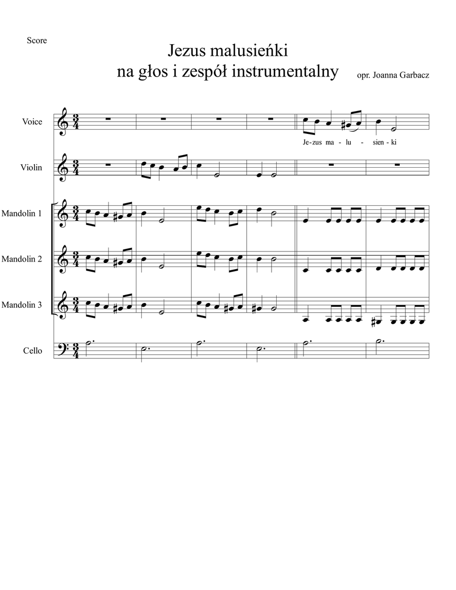 Jezus malusieńki (Polish Christmas carol) - Score Only Small Ensemble scores gallery preview page 1