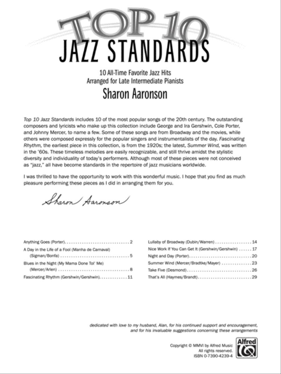 Top 10 Jazz Standards Top 10 Jazz Standards Piano Solo scores gallery preview page 2