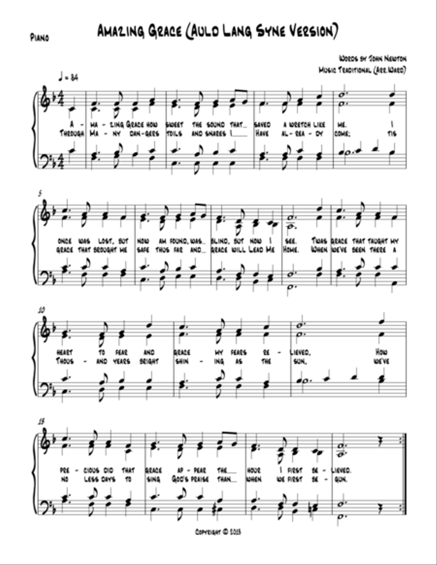 Amazing Grace (Auld Lang Syne) 4-Part scores gallery preview page 1