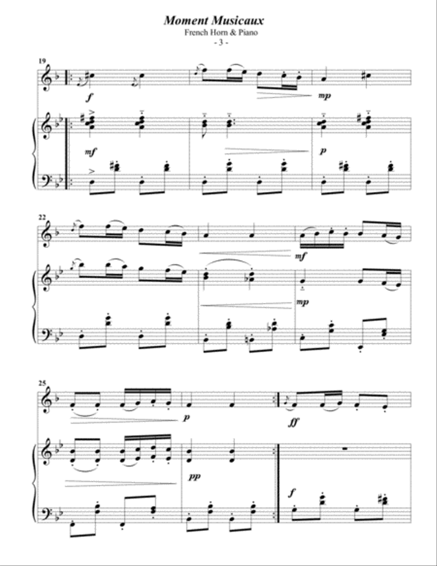 Schubert: Moment Musicaux for French Horn & Piano Horn scores gallery preview page 3