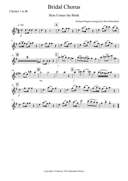 Bridal Chorus "Here Comes the Bride" for Clarinet Quartet image number null