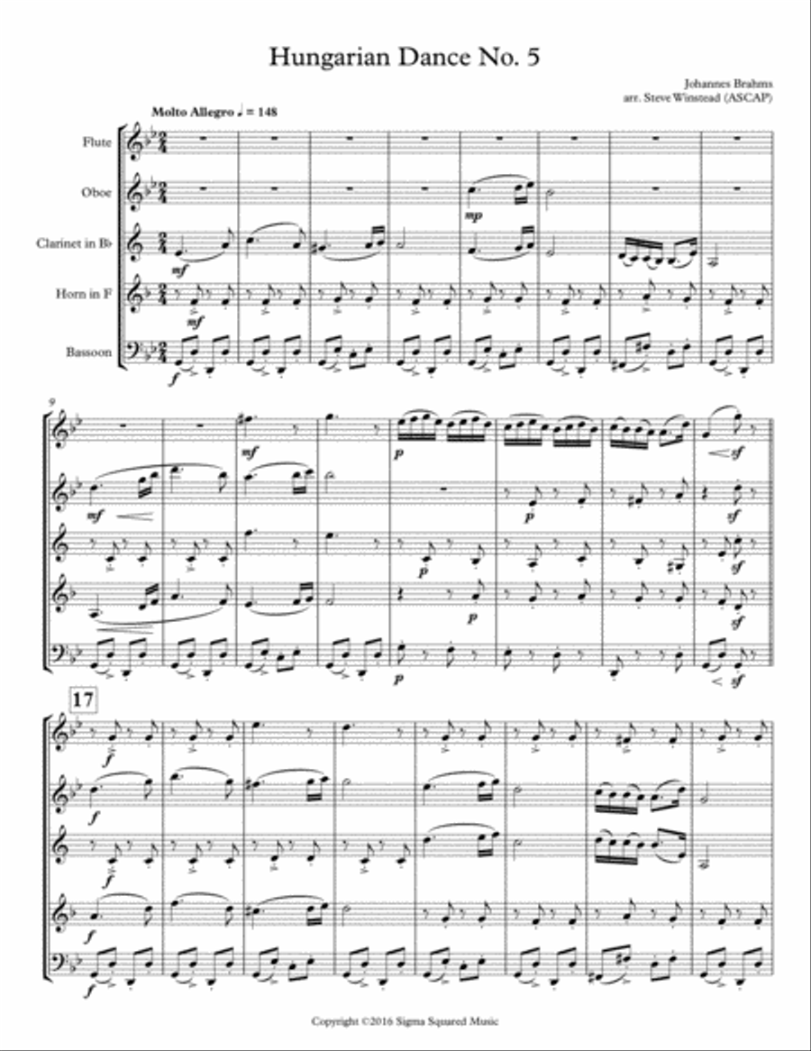 Hungarian Dance No. 5 for Woodwind Quintet Woodwind Quintet scores gallery preview page 2