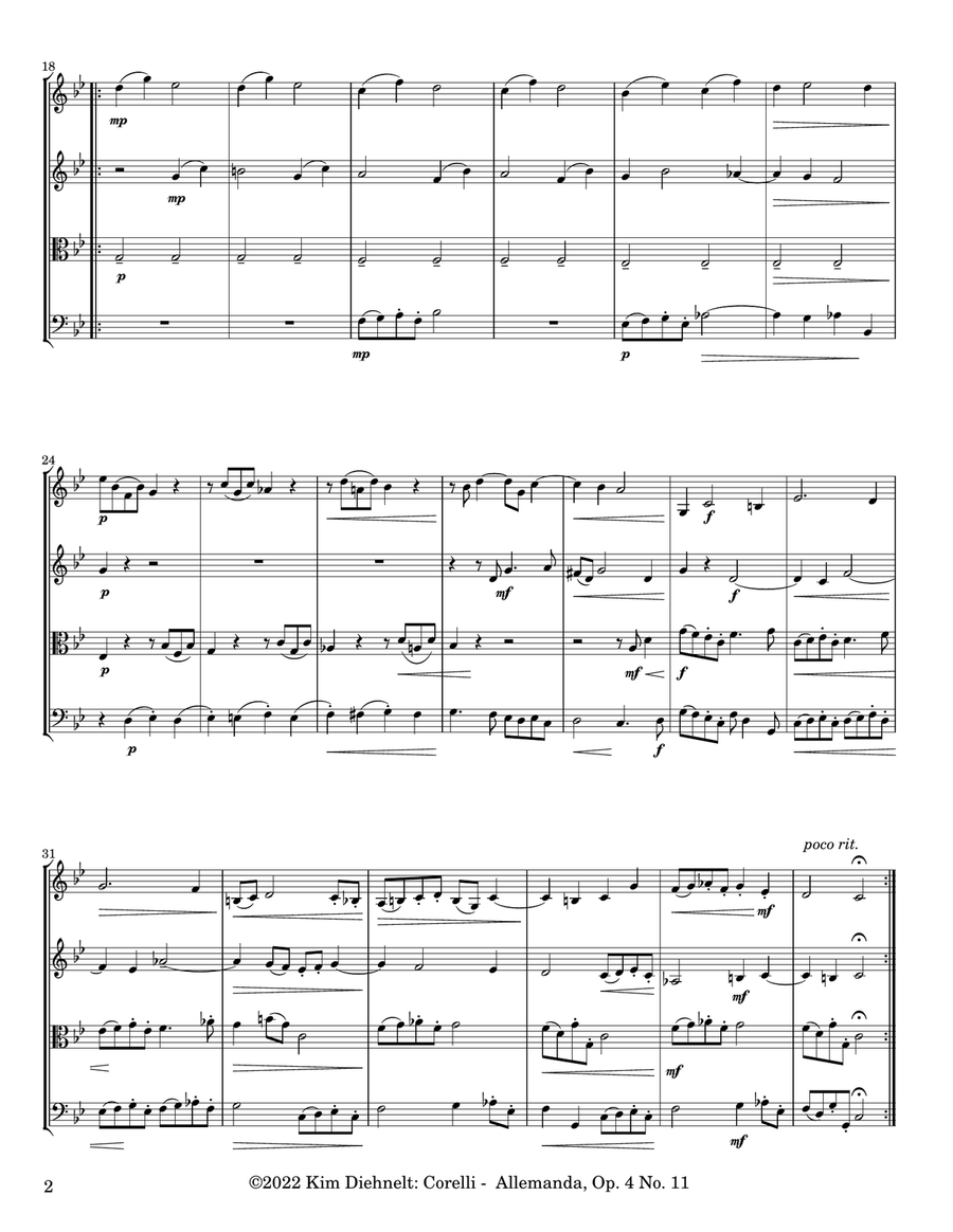 Corelli: Allemanda (Arr. Diehnelt, for String Quartet) String Quartet scores gallery preview page 3