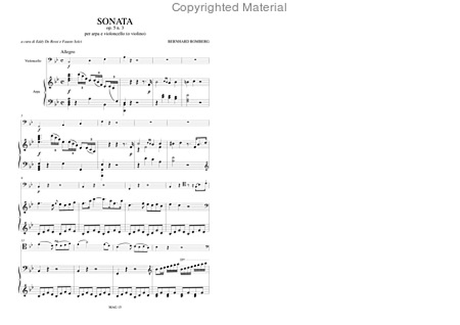 Sonata Op. 5 No. 3 for Harp and Violoncello (Violin)