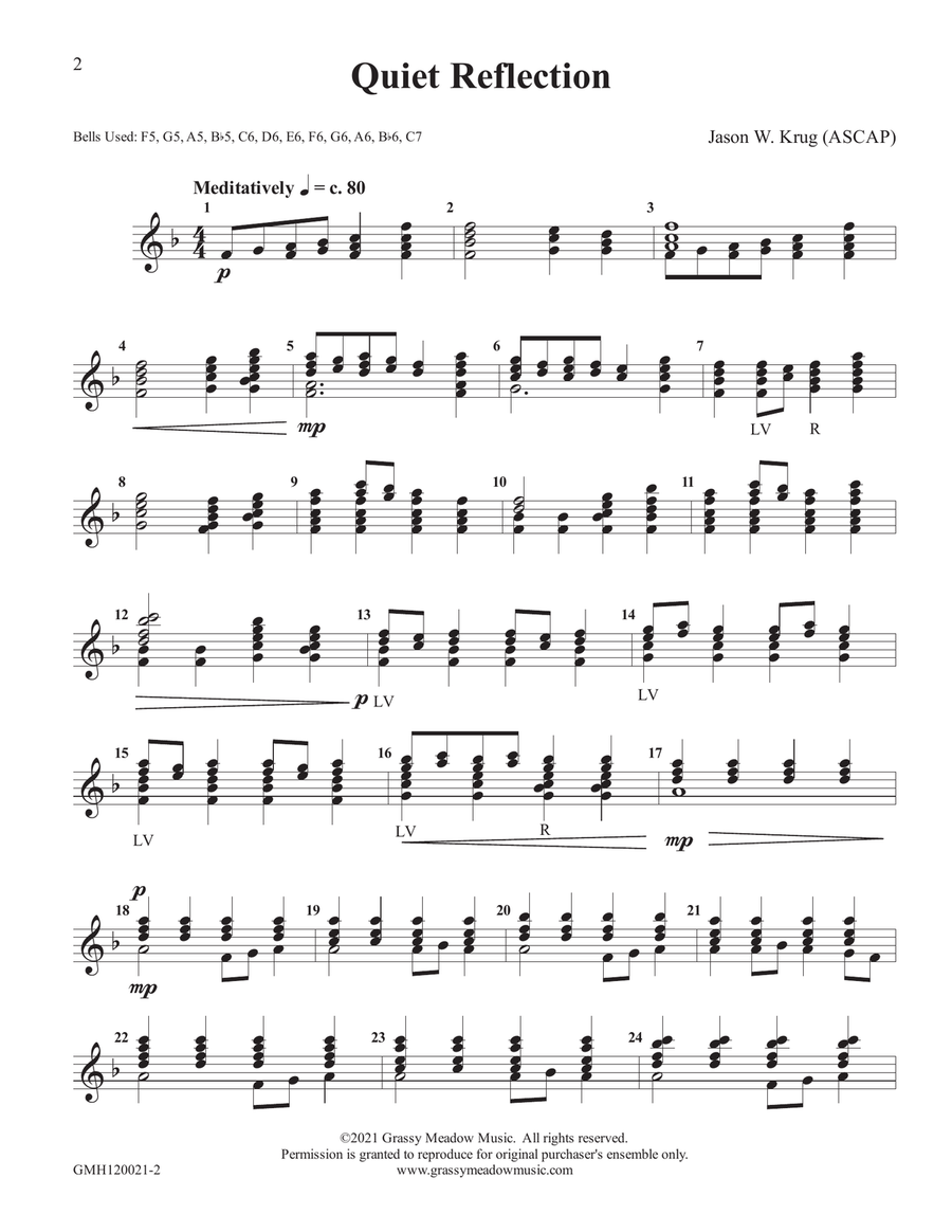 Quiet Reflection (for 12 handbells) Handbell Choir scores gallery preview page 2