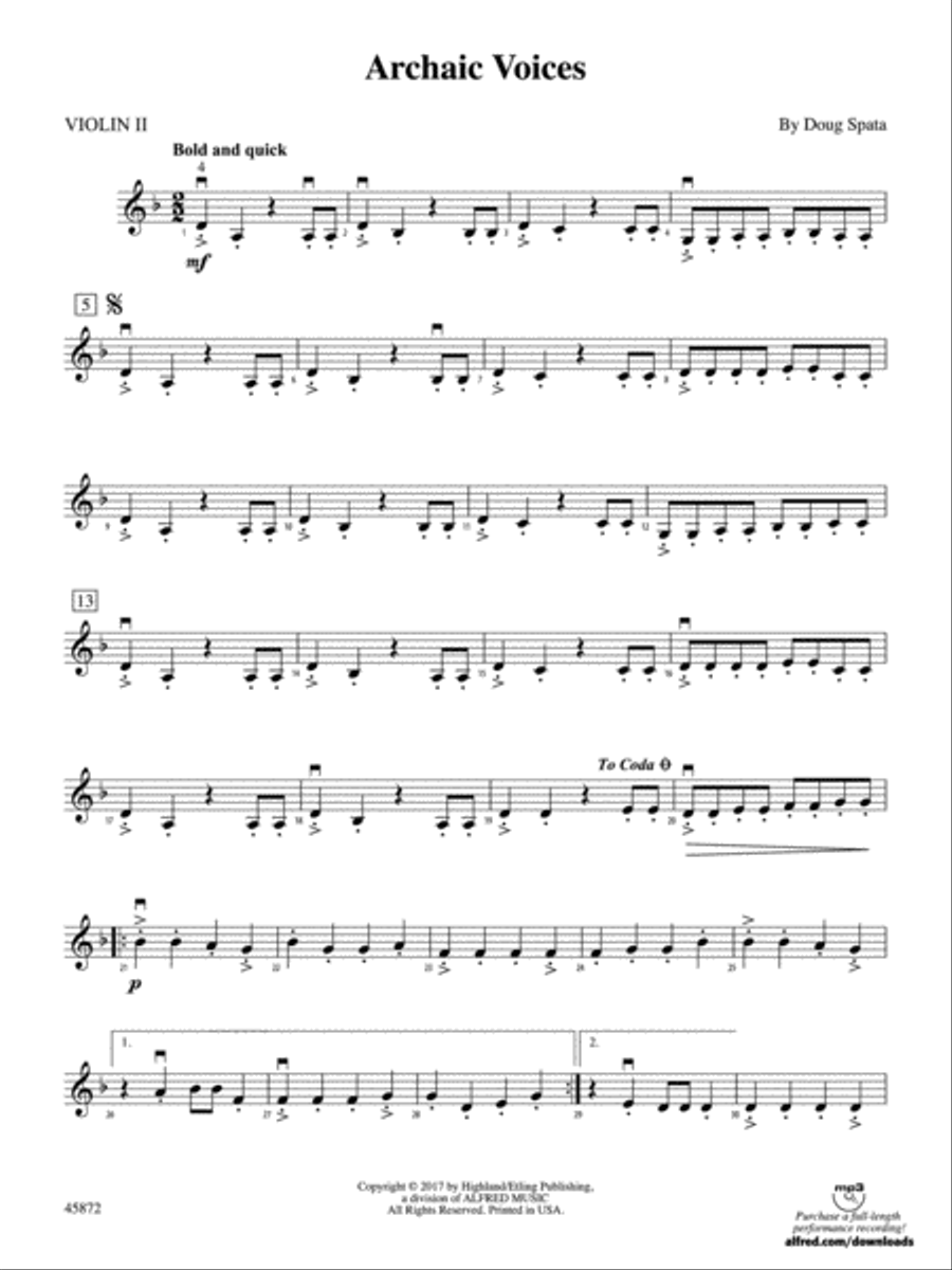 Archaic Voices: 2nd Violin String Orchestra scores gallery preview page 1