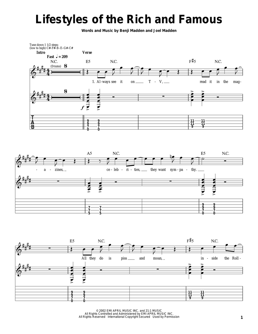 Lifestyles Of The Rich And Famous Electric Guitar scores gallery preview page 1