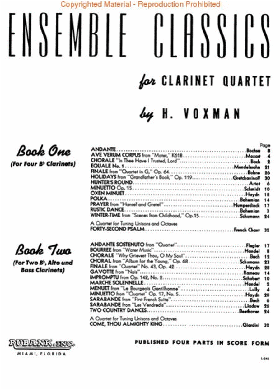 Ensemble Classics for Clarinet Quartet - Book 2