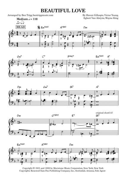 Beautiful Love by Bill Evans - C Instrument - Digital Sheet Music