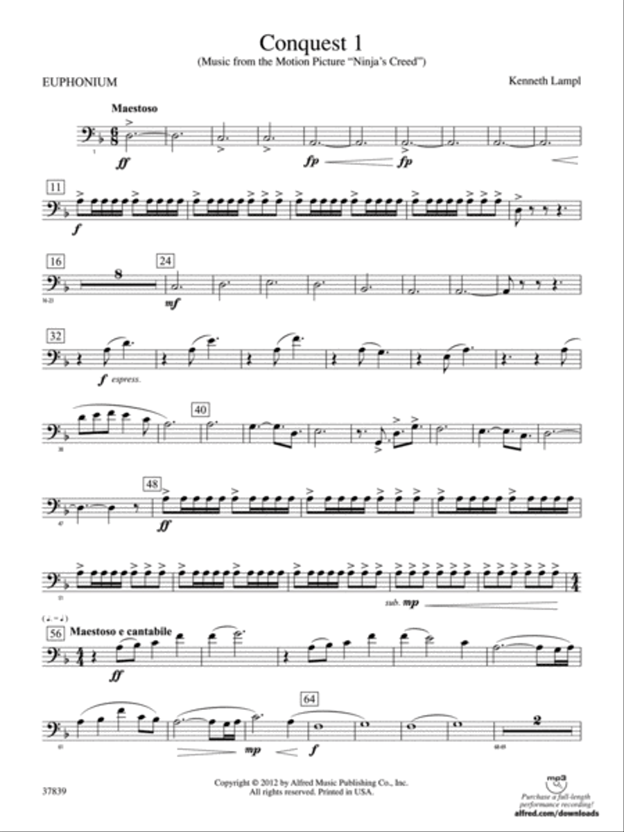 Conquest 1 (from the motion picture Ninja's Creed): Baritone B.C. Concert Band scores gallery preview page 1