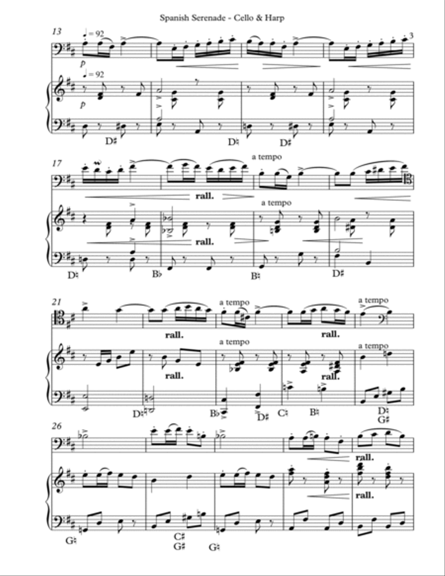 Spanish Serenade, Op. 54, No 1, Duet for Cello & Pedal Harp String Duet scores gallery preview page 3