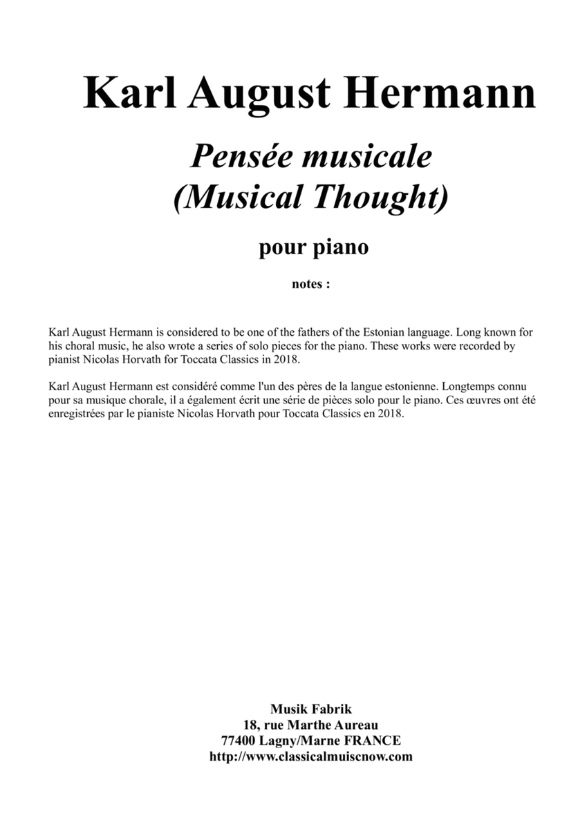 Karl August Hermann : Pensées Musicale (Musical Thought) for piano