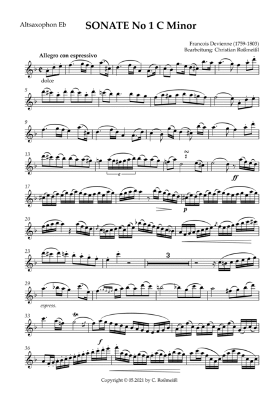 Devienne Sonata No 1 C Minor Part 1 Allegro (Altsaxophon) Alto Saxophone scores gallery preview page 2