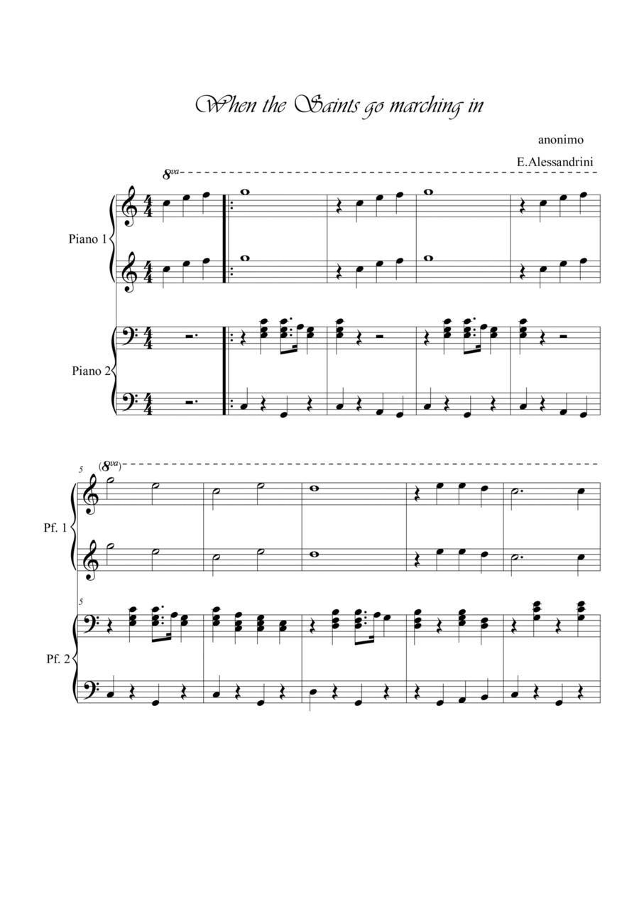 When the Saints go marching in. Piano 4 hands Easy Piano scores gallery preview page 1