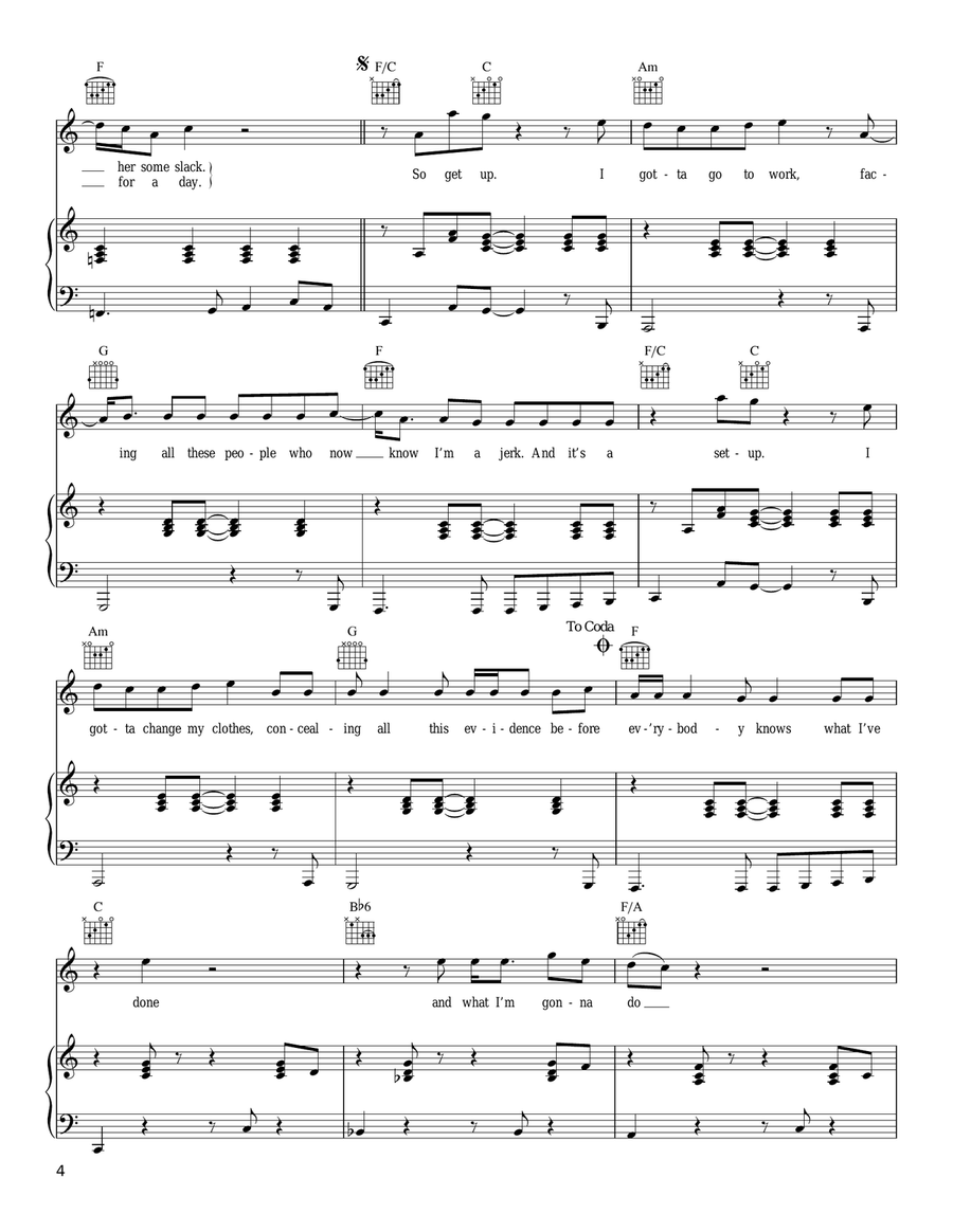 Outside Villanova Piano, Vocal, Guitar scores gallery preview page 4