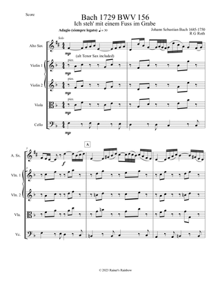 Book cover for Bach 1729 BWV 156 Adagio for Solo Alto Sax or Tenor & Strings Parts & Score