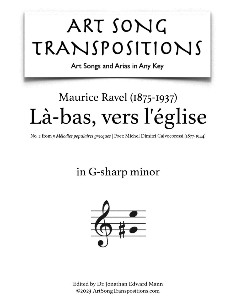 RAVEL: Là-bas, vers l’église (transposed to G-sharp minor) Voice scores gallery preview page 1
