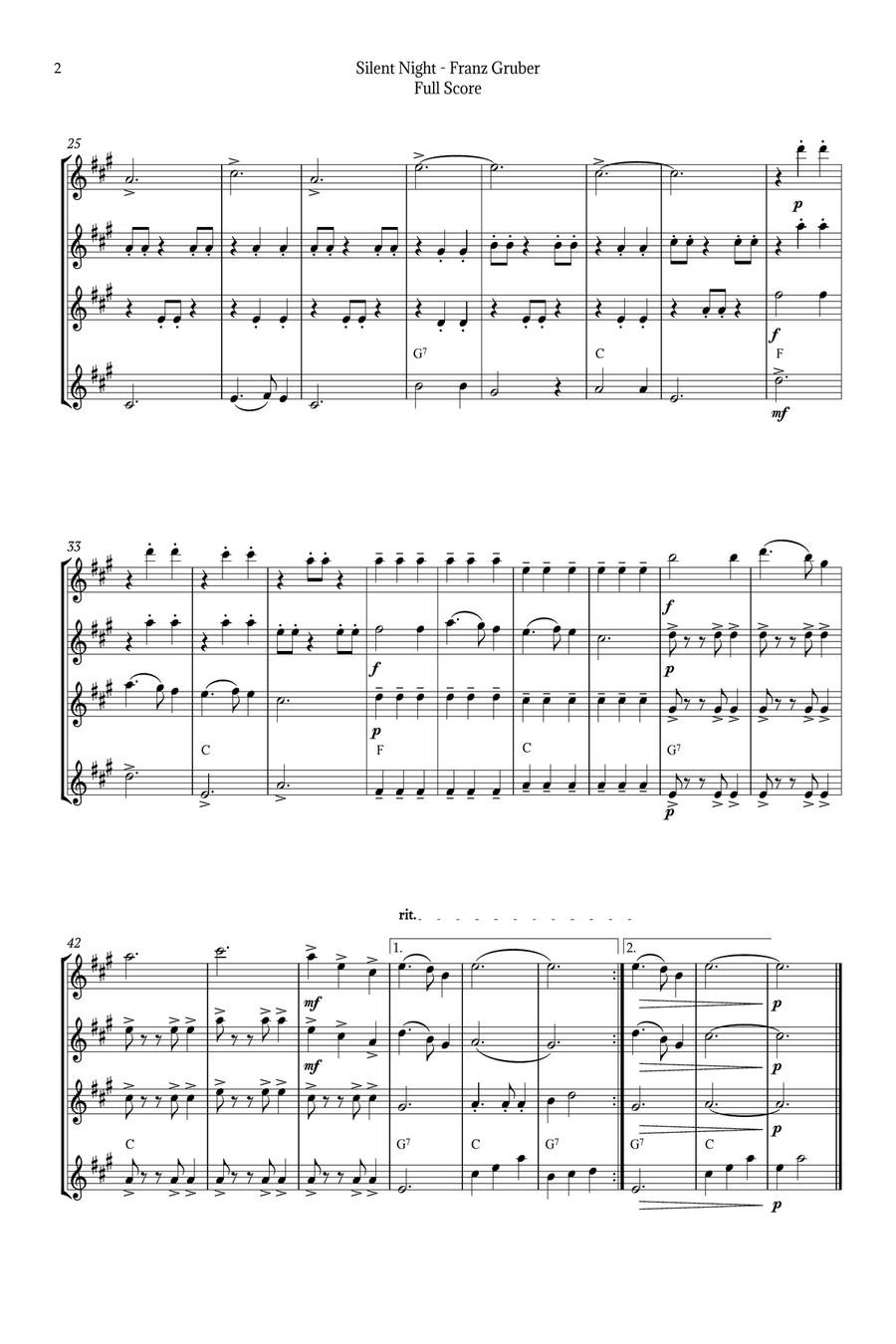 Silent Night for Baritone Sax Quartet Saxophone Quartet scores gallery preview page 2
