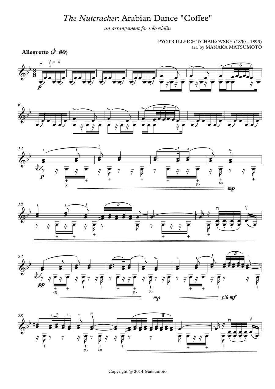 The Nutcracker - Coffee (Arabian Dance) for solo violin Violin Solo scores gallery preview page 3