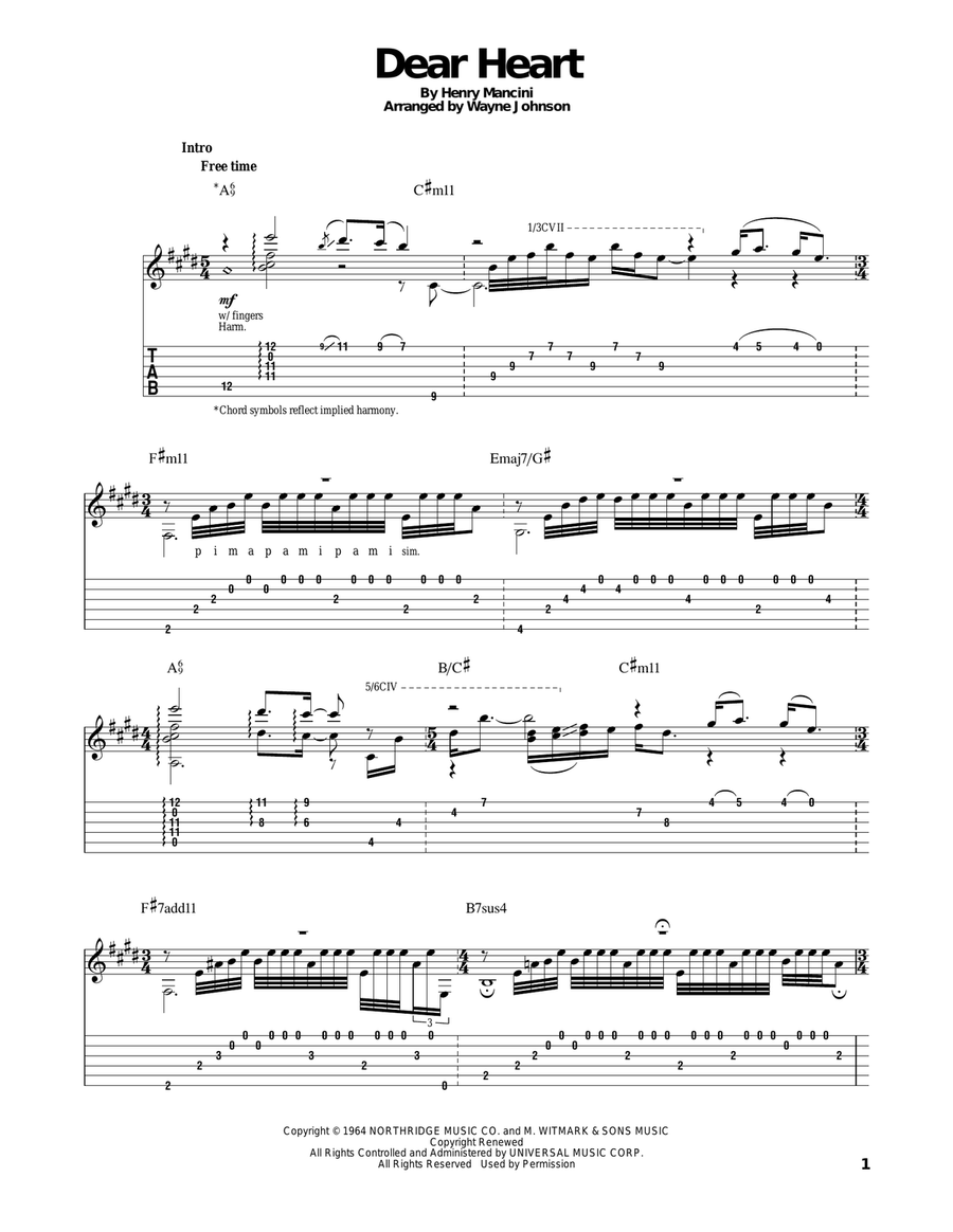 Dear Heart Dear Heart Guitar Solo scores gallery preview page 1