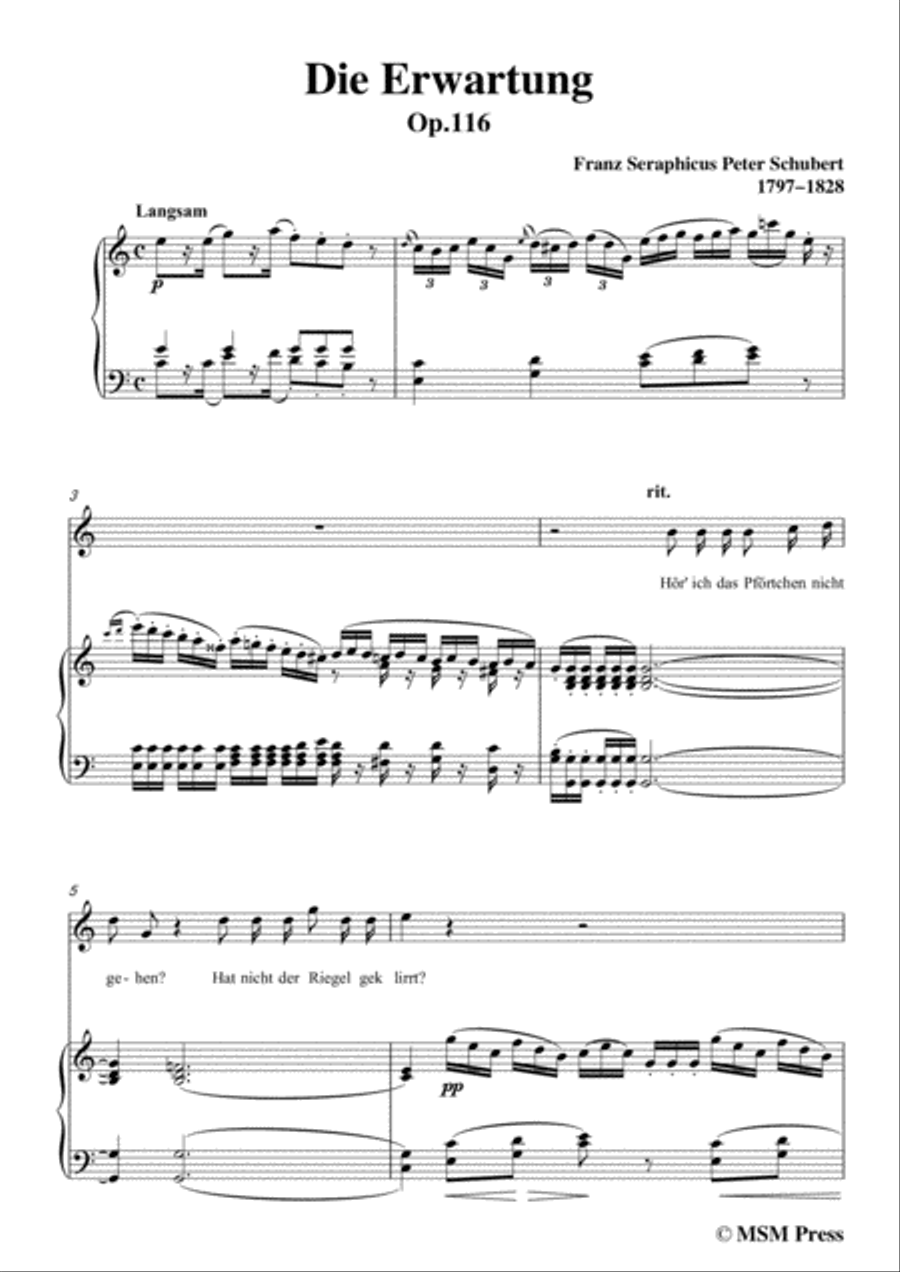 Schubert-Die Erwartung,Op.116,in C Major,for Voice&Piano Voice scores gallery preview page 3