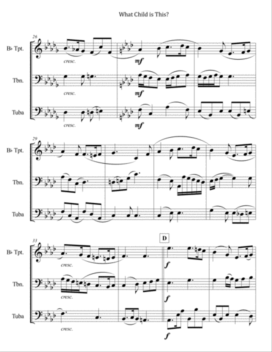 What Child is This? for Brass Trio (Trumpet, Trombone, Tuba) Brass Trio scores gallery preview page 3
