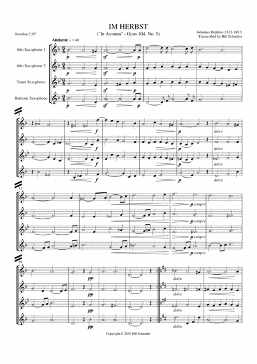 Im Herbst Saxophone Quartet scores gallery preview page 1