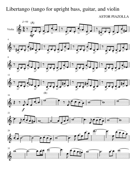 Libertango (Arranged for violin, guitar (with tab) and bass)