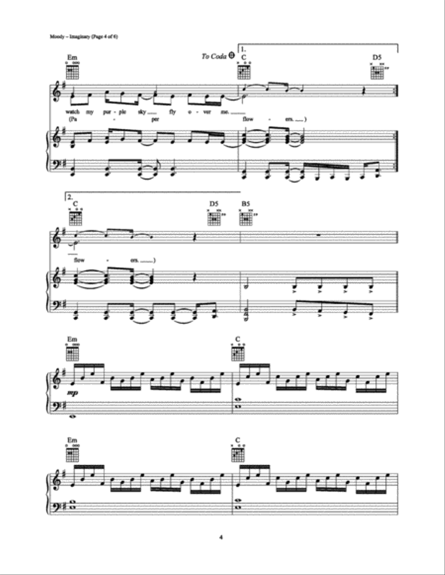 Imaginary Imaginary Piano, Vocal, Guitar scores gallery preview page 4