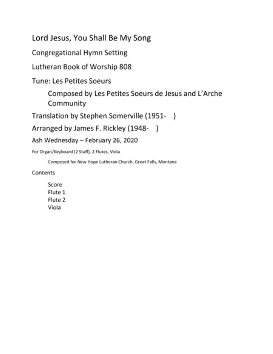 Lord Jesus, You Shall Be My Song, Hymn Setting Unison Choir scores gallery preview page 1