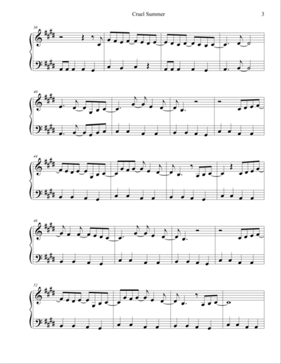 Cruel Summer Cruel Summer Easy Piano scores gallery preview page 3