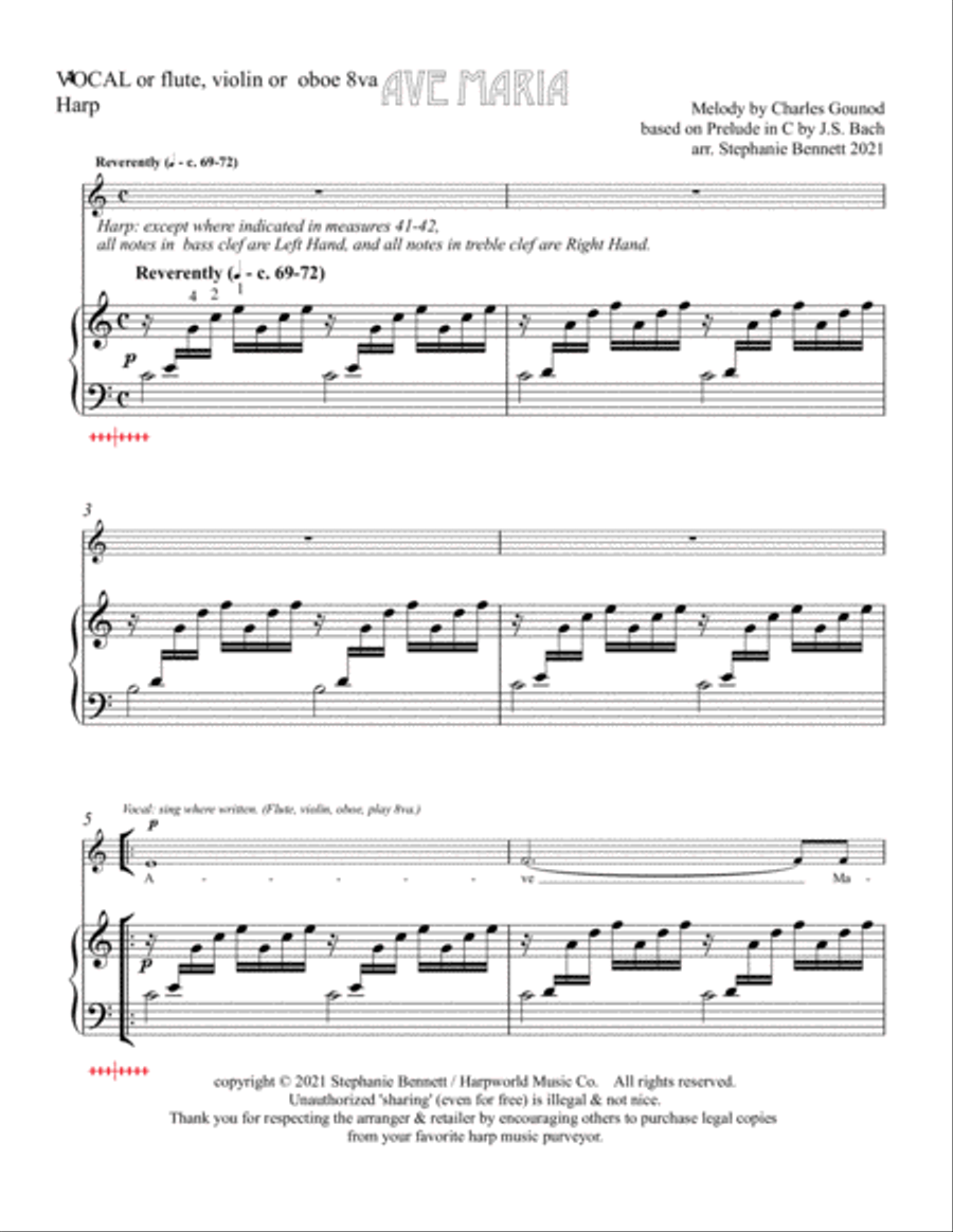 Ave Maria by Bach & Gounod, Duo or Trio Large Ensemble scores gallery preview page 4
