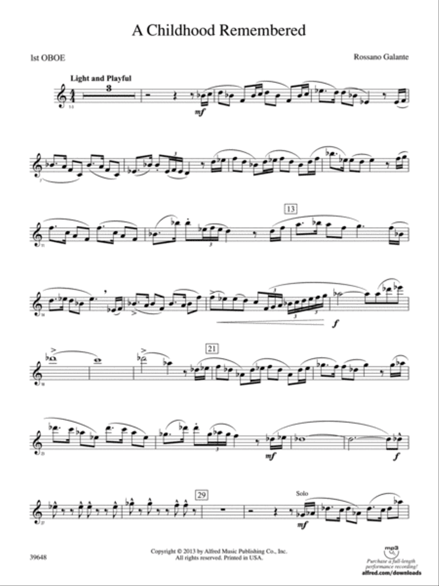 A Childhood Remembered: Oboe Concert Band scores gallery preview page 1
