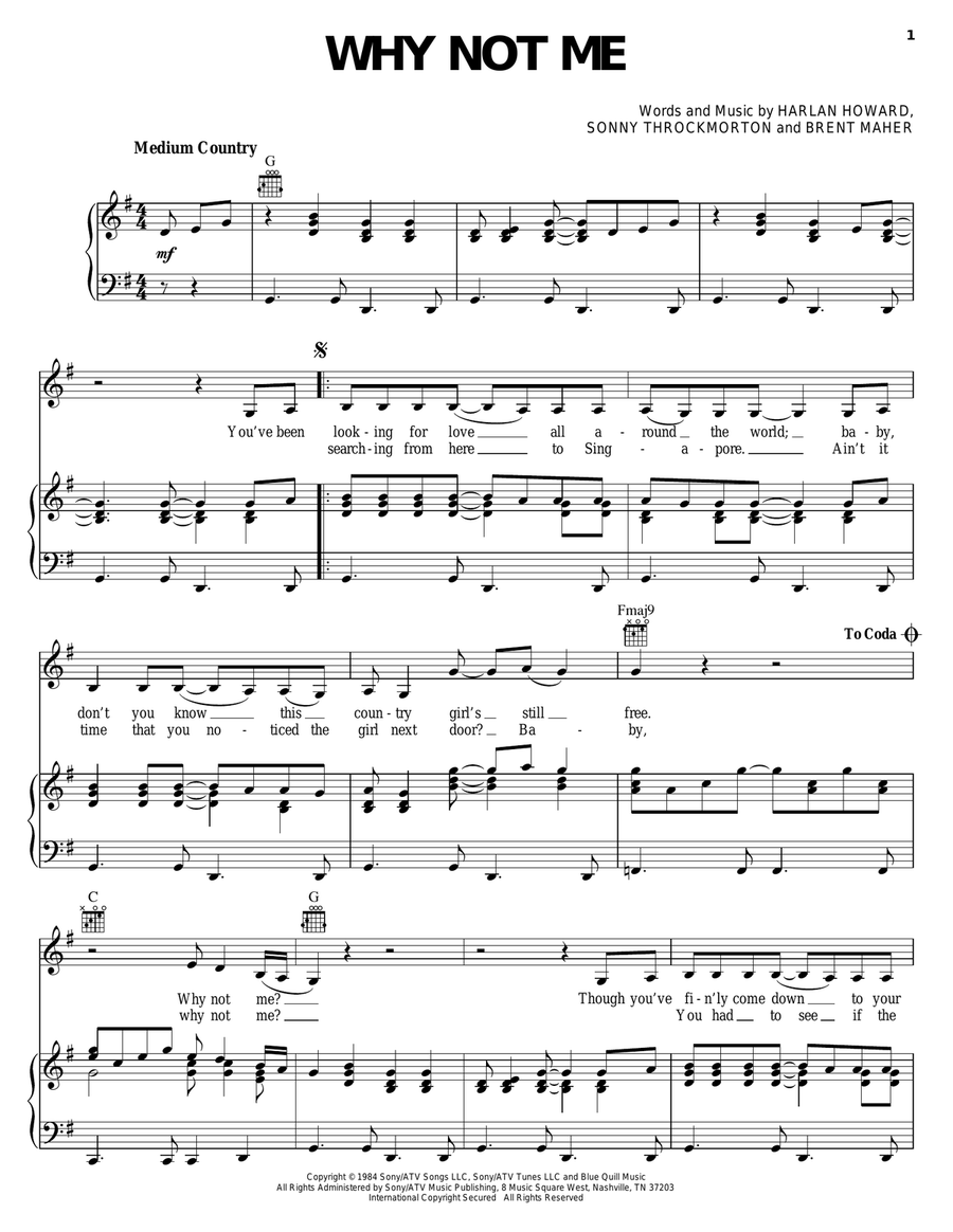 Why Not Me Piano, Vocal, Guitar scores gallery preview page 1