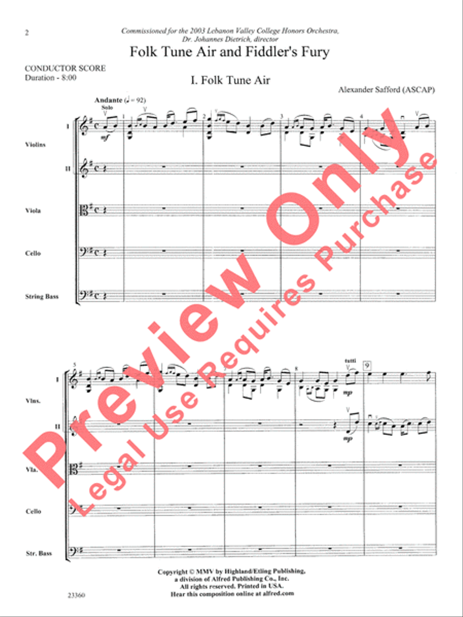 Folk Tune Air and Fiddler's Fury String Orchestra scores gallery preview page 3