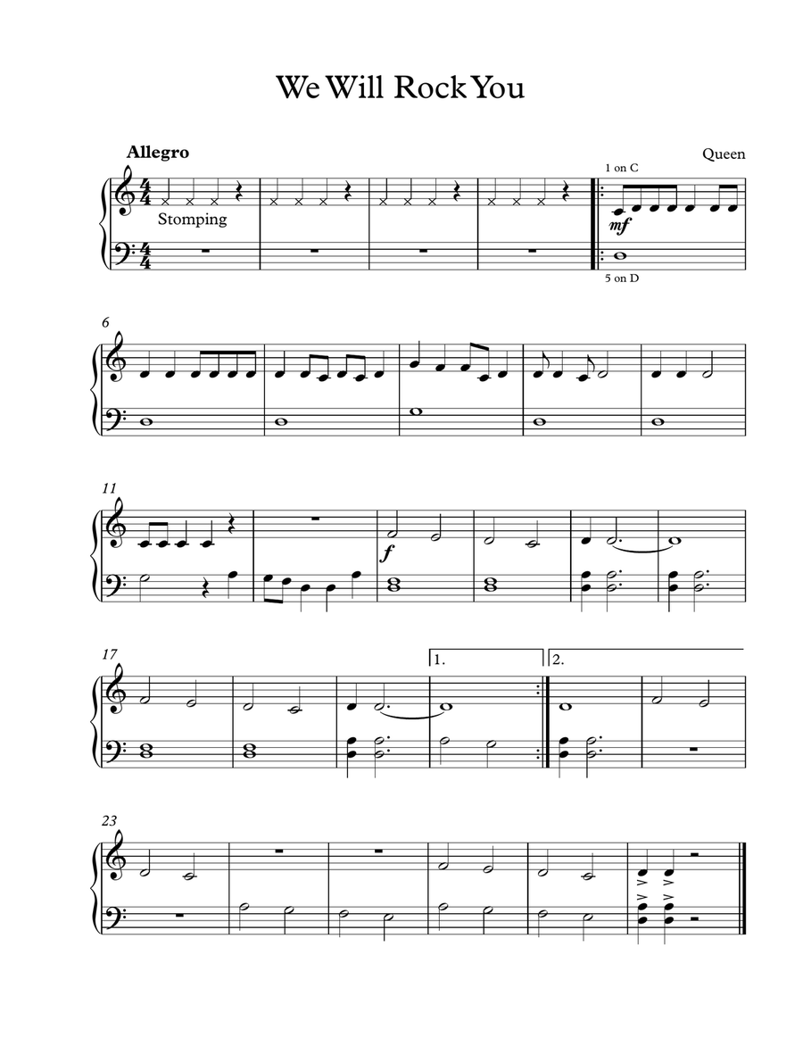 We Will Rock You We Will Rock You Easy Piano scores gallery preview page 1