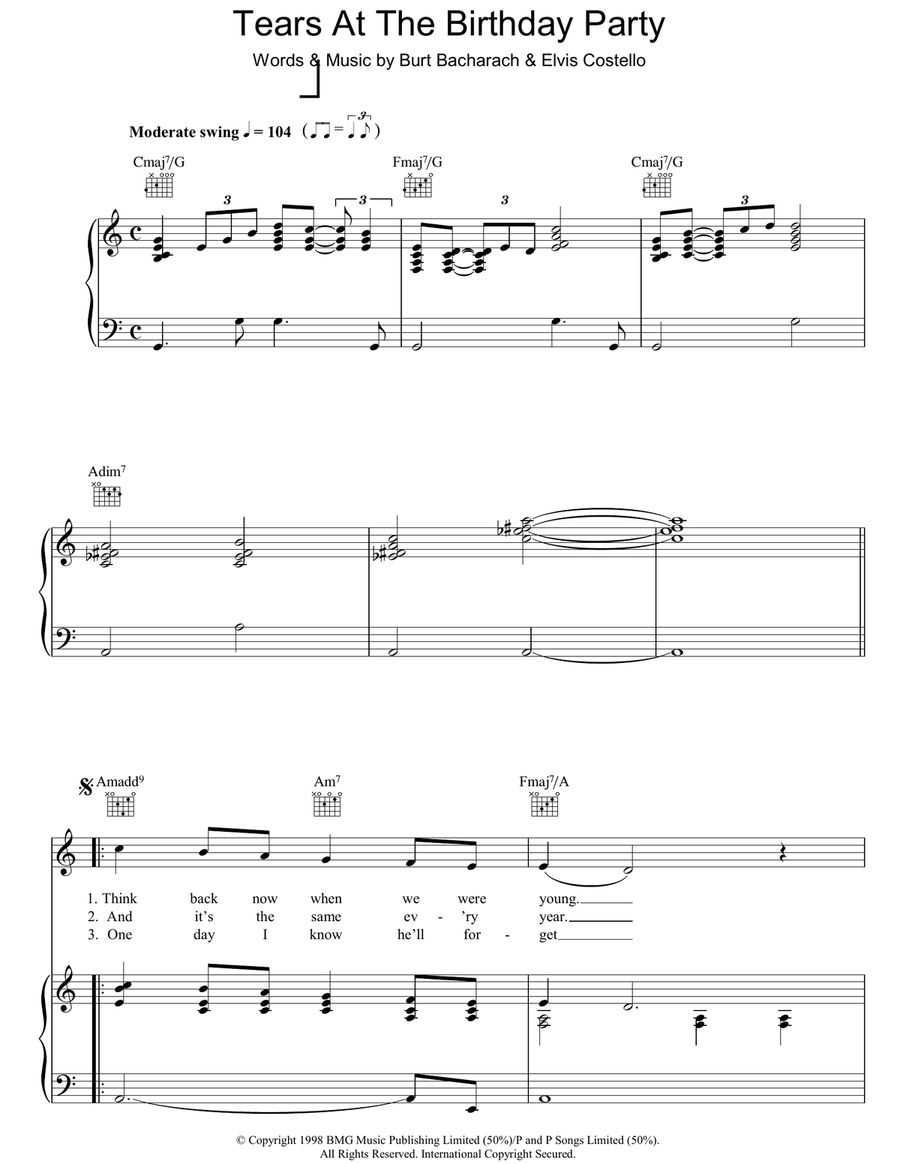 Tears At The Birthday Party Piano, Vocal, Guitar scores gallery preview page 1