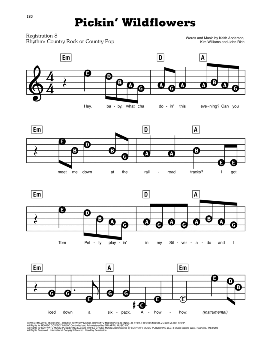 Pickin' Wildflowers Electronic Keyboard scores gallery preview page 1