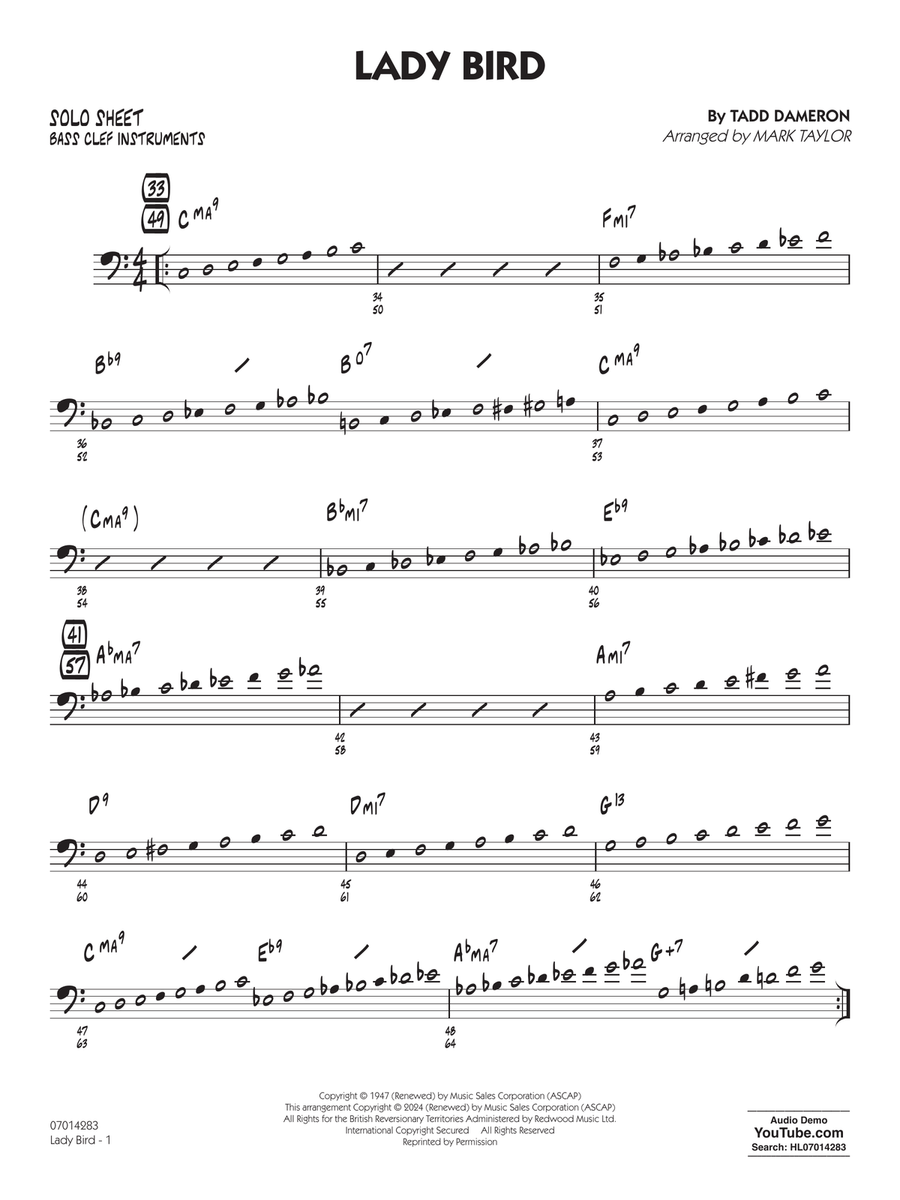 Lady Bird (arr. Mark Taylor) - Bass Clef Solo Sheet