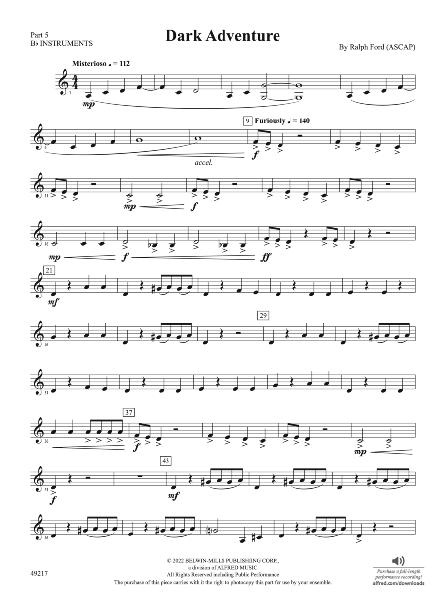 Dark Adventure: Part 5 - B-flat Instruments Concert Band scores gallery preview page 1