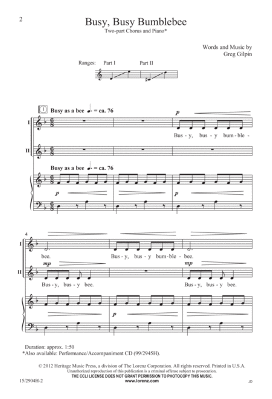 Busy, Busy Bumblebee 2-Part scores gallery preview page 3