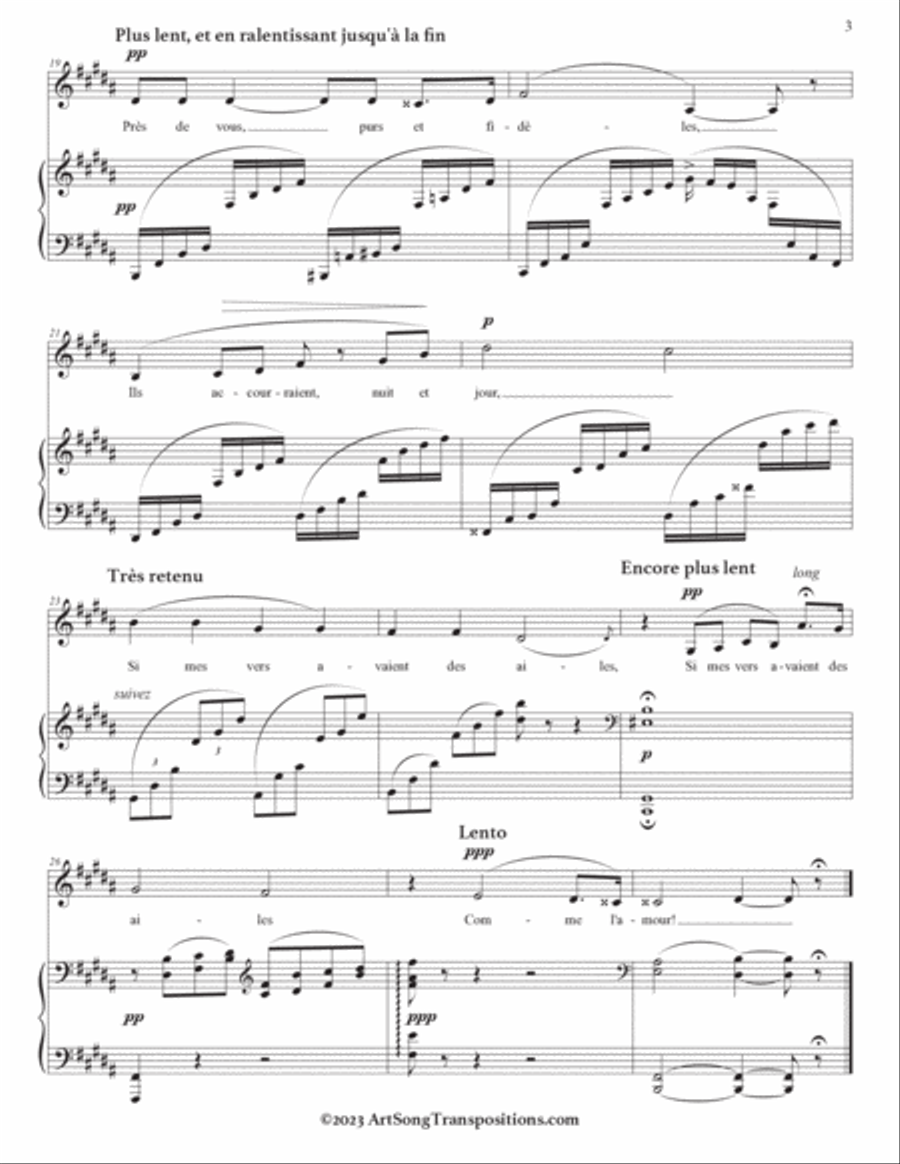 HAHN: Si mes vers avaient des ailes (transposed to B major and B-flat major) Voice scores gallery preview page 4