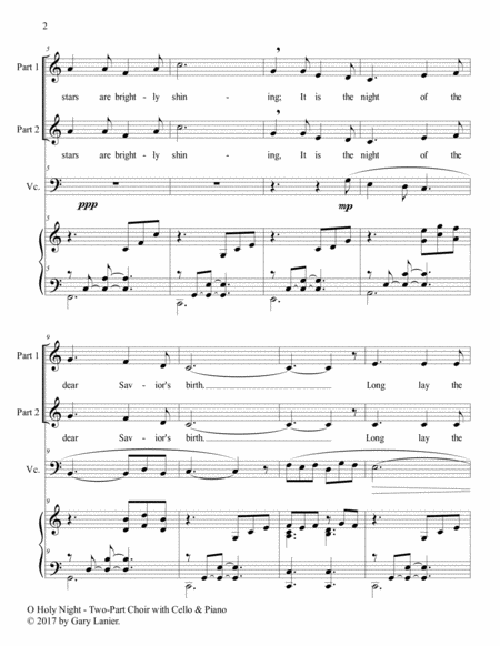 O HOLY NIGHT (Two-Part Choir for Treble Voices with Cello & Piano - Score & Parts included) image number null